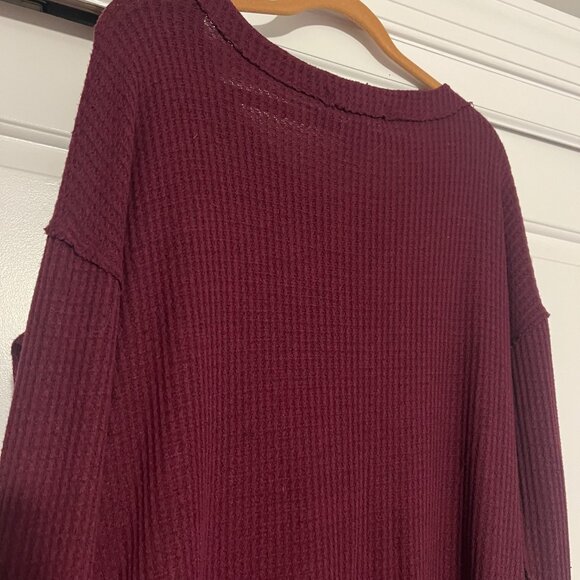 We The Free Cranberry Waffle knit ribbed hem, Oversized S Small P2P 24" 32" Long - Picture 8 of 12